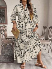 EMERY ROSE Vestito casual ed elegante con stampa floreale minuta, adatto per la primavera e l'autunno, in taglie comode