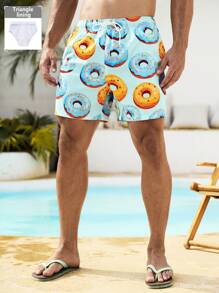 Surfspeed Men's Summer Donut Print Drawstring Waist Beach Shorts - Baby Blue - View 1