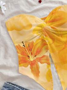 Soleia 女士休闲简约黄色花卉印花上衣，夏季 - 黃色 - 查看 5