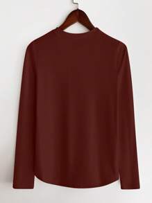 Zolique Kaos Lengan Panjang Wanita dengan Motif Huruf, Kaos Kasual, Atasan untuk Musim Semi dan Gugur - Burgundy - View 2