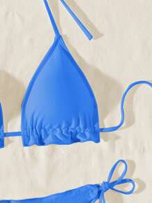 Swim Basics Solid Color Blue Bikini Set - Triangle Cup For Summer Beach Vacation - Blue - View 6
