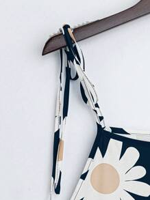 EMERY ROSE Women's Summer Casual Floral Print Tie-Shoulder Jumpsuit - Navy Blue - View 4