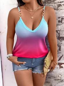 Breezaya 大码女式休闲渐变色印花无袖吊带背心，配有链条肩带 - 彩色 - 查看 5