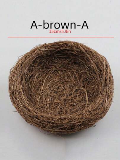 SHEIN 1pc Handmade Imitation Bird's Nest Garden Decoration, Thick Woven Brown Grass Bird's Nest For Pet Birds Or Parrots