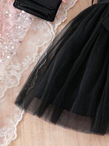 SHEIN Elladie kids 女童春秋度假优雅奢华甜美可爱优雅无袖领口连衣裙 - 黑色 - 查看 6