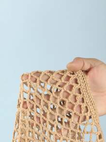 Swim Vcay Women Gold Crochet Shawl Set For Resort, Beach For Summer Beach Vacation