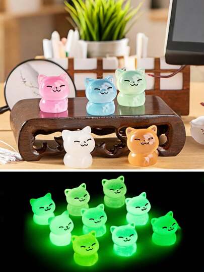 SHEIN 5/10/20 件夜光微型猫雕像，树脂可爱小猫，夜光公仔，迷你树脂动物，装饰迷你玻璃容器动物雕像家居饰品，花园装饰微型景观装饰（颜色随机）