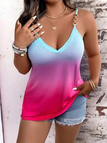 Breezaya 大码女式休闲渐变色印花无袖吊带背心，配有链条肩带 - 彩色 - 查看 3