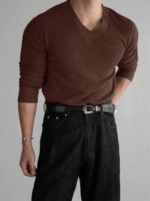 Manfinity Hypemode 男士简约时尚休闲都市粗针织长袖毛衣，日常穿着，适合朋友