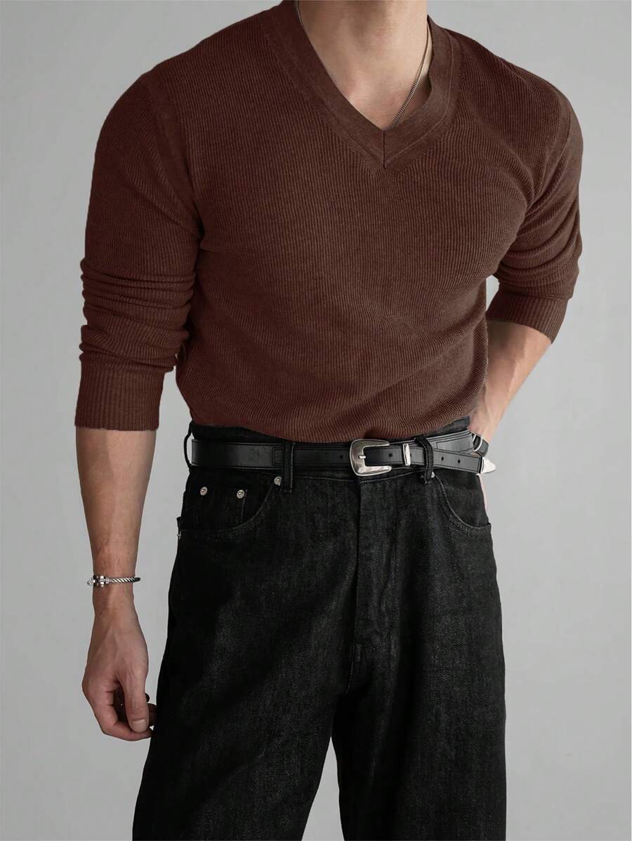 Manfinity Hypemode 男士简约时尚休闲都市粗针织长袖毛衣，日常穿着，适合朋友