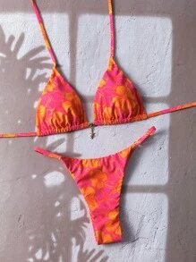 Swim Mod 2pcs Women Random Floral Print Spaghetti Strap Sexy Bikini Set, Summer - Multicolor - View 3