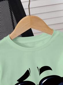 SHEIN 大码男童休闲运动笑脸印花短袖T恤