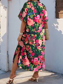 Breezaya Đầm thường ngày họa tiết hoa ngẫu nhiên cổ chữ V tay cánh dơi cỡ lớn cho nữ - Nhiều màu - Xem 2