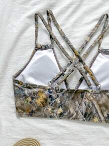 Swim SPRTY Reggiseno sportivo con stampa, a triangolo con spalline a spaghetti