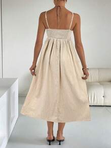 Siren Gaze 女士简约拼色细肩带连衣裙，适合夏季 - 杏色 - 查看 3