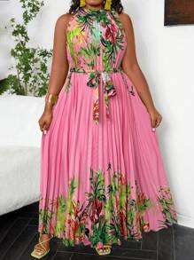 EMERY ROSE Robe longue à encolure bateauimprimé tropical pour grandes tailles pour les vacances - Rose bonbon - Voir 4