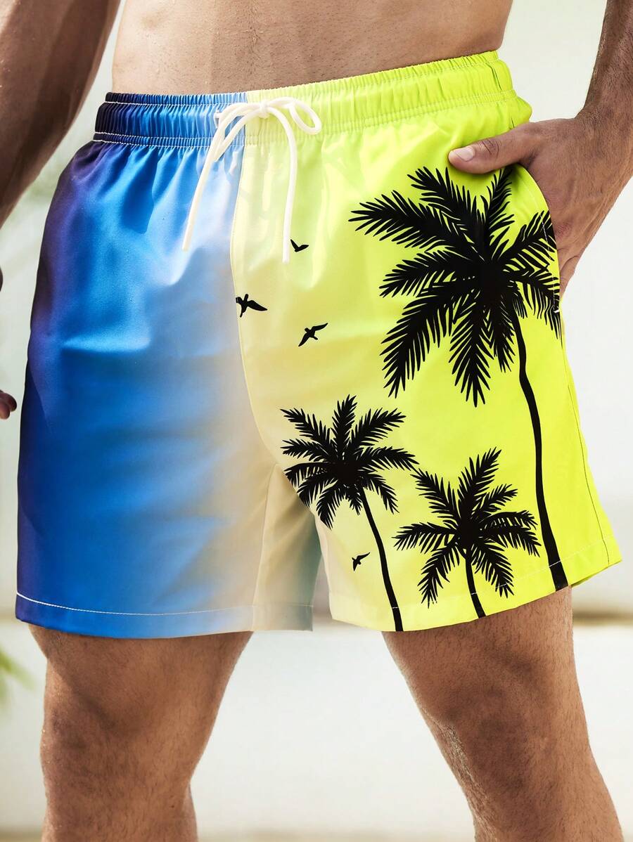 Surfspeed Men's Summer Vacation Gradient Coconut Tree Print Drawstring Waist Beach Pants - Multicolor - View 1