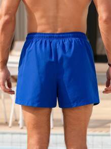 Manfinity Swimmode Men's Geometric Print Drawstring Waist Beach Shorts, Hawaiian