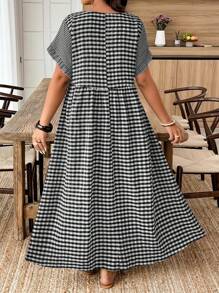 Weeklong 大码格子印花方领休闲短袖连衣裙，适合夏季 - 黑色 - 查看 2