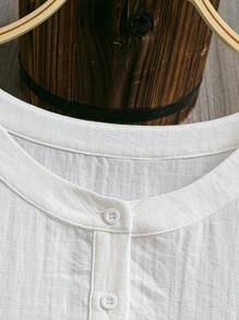 SHEIN LUNE Plus Size Solid Color Front Button Pocket High Low Casual Shirt - White - View 4