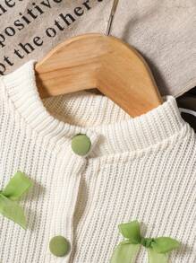 Elladie kids Girls' Casual Everyday Knit Cardigan Jacket With Bow, Paired With Green Skirt, Lively & Cute Autumn/Winter Outdoor 2-Piece Set, Back To School Outfit, Waffle Texture Fall - Multicolor - View 6