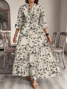 EMERY ROSE Vestito casual ed elegante con stampa floreale minuta, adatto per la primavera e l'autunno, in taglie comode