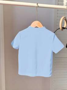 Áo thun polo tay ngắn màu trơn thoải mái cho bé trai mặc thường ngày, thích hợp cho mùa xuân và mùa hè, thích hợp cho mùa hè, mùa xuân, tuyệt vời cho hoạt động ngoài trời, trường học, phong cách đường phố, tiệc tùng và mặc thường ngày, hiệu suất cao - Màu xanh nhạt - Xem 2