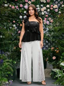 SHEIN MOD Plus Size Women Shiny Metallic Foil One Shoulder Elegant Party Camisole Top - Black - View 3