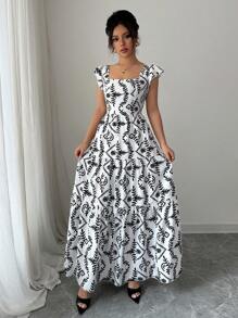 Elenzga Women's Elegant Allover Print Ruffle Hem Summer Dress - Multicolor - View 6