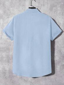 Manfinity VCAY 男士休闲梭织短袖衬衫，适合日常穿着 - 藍色 - 查看 2