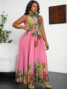 EMERY ROSE Robe longue à encolure bateauimprimé tropical pour grandes tailles pour les vacances - Rose bonbon - Voir 5