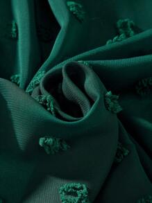 SHEIN Tween Girl Fuzzy Jacquard Lined Puff Sleeve Dress With Belt, Droplet Collar Casual Dress - Dark Green - View 9