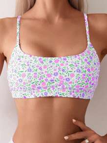 SHEIN Swim 女士夏季沙滩碎花性感比基尼泳装套装 - 紫色 - 查看 4