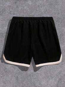 Manfinity Homme Plus Size Men Contrast Trim Casual Shorts, Suitable For Summer - Black - View 2
