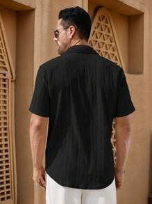 Manfinity BRENVOR Men's Casual Loose Fit Cashew Print Short Sleeve Single-Breasted Shirt Premium Textured Fabric  Summer Wardrobe Essentials Casual Outfit Ideas Laid-Back Look  Daily Essential Wardrobe Staple Basic Style All-Match Style Go-To Piece Mix-And-Match Item Casual Versatile Style  Summer Wardrobe Essentials Casual Outfit Ideas Laid-Back Look Premium Textured Fabric  Daily Essential Wardrobe Staple Basic Style All-Match Style Go-To Piece Mix-And-Match Item Casual Versatile Style Hand-Beaded Ummer Wardrobe Essentials Casual Outfit Ideas Laid-Back Look Designer Style - Black - View 3