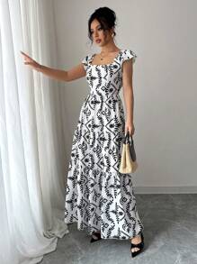 Elenzga Women's Elegant Allover Print Ruffle Hem Summer Dress - Multicolor - View 4