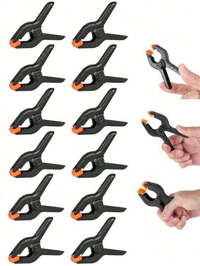12pcs Plastic Spring Clamps, Small Heavy Duty Clips For Crafts, Backdrop Stand, Woodworking, Photography Studios Multi-Purpose Spring Clamps - Strong Grip Plastic Clips For Woodworking, Photography Backdrops & Crafts, Tools For Men