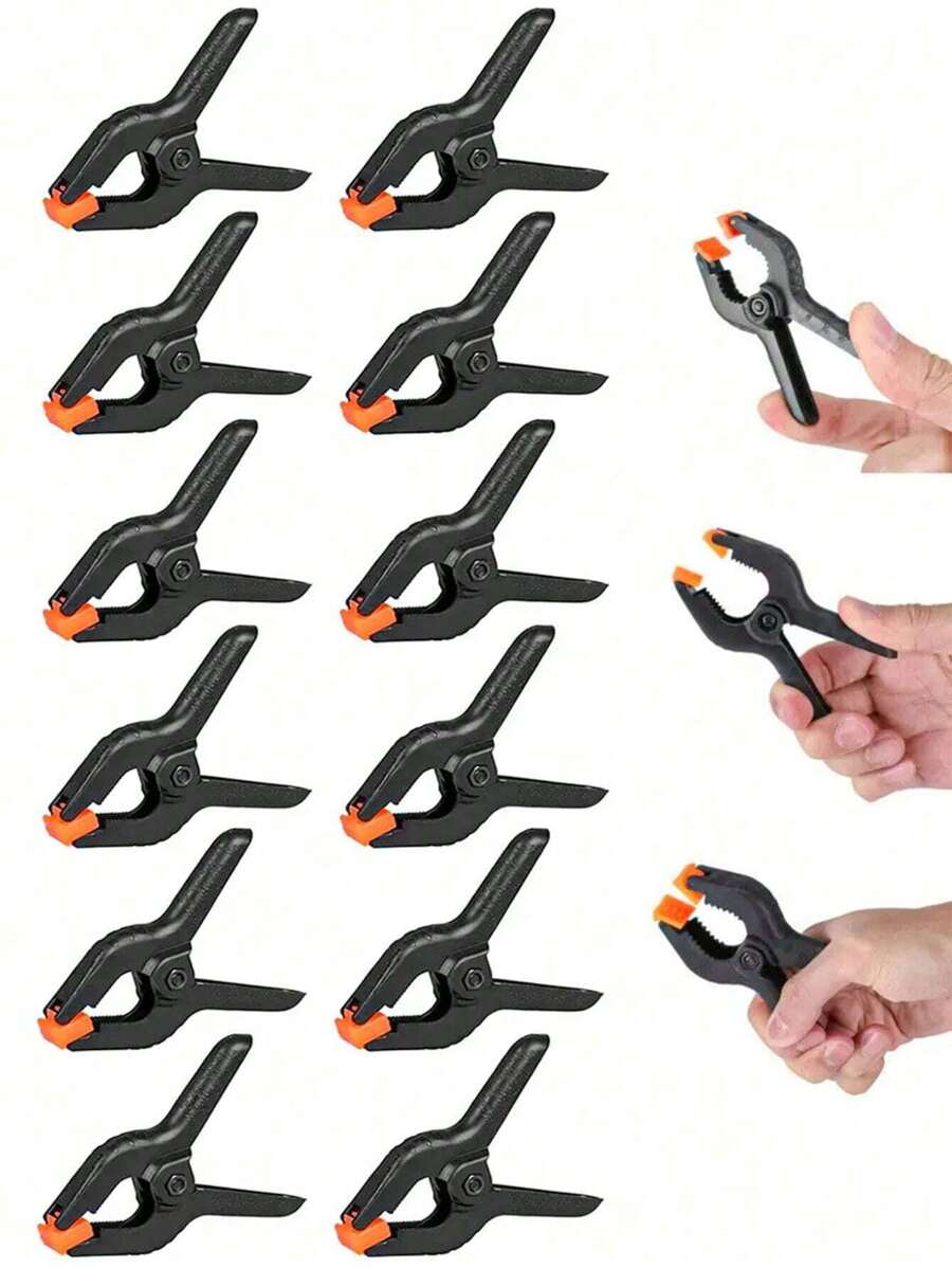 12 件塑料弹簧夹，小型重型夹子，适用于工艺品、背景架、木工、摄影工作室；多功能弹簧夹 - 强力抓握塑料夹，适用于木工、摄影背景和工艺品、男士工具 - 彩色 - 查看 1
