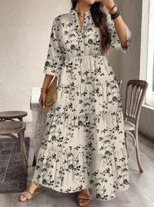EMERY ROSE Vestito casual ed elegante con stampa floreale minuta, adatto per la primavera e l'autunno, in taglie comode