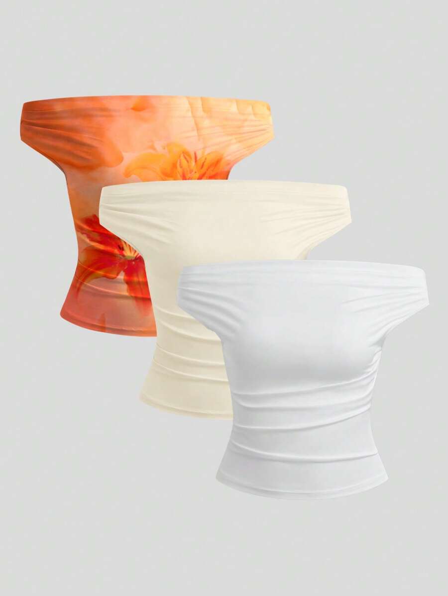 Sweetra Women's Sexy Ruffle Fitted Off Shoulder Top, Floral Print - Multicolor - View 1