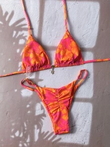 Swim Mod 2pcs Women Random Floral Print Spaghetti Strap Sexy Bikini Set, Summer - Multicolor - View 2