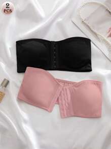 Shein Underwear&Sleepwear Basics Set de 2 piezas de sujetador con cierre delantero acolchado para mujer, multicolor