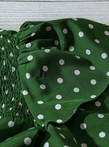 Linhara 大码女式波点荷叶边多层袖休闲日常衬衫