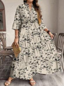 EMERY ROSE Vestito casual ed elegante con stampa floreale minuta, adatto per la primavera e l'autunno, in taglie comode