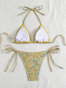 Swim Mod Women's Summer Beach Vacation Paisley Print Halter Bikini Set, Random Print - Multicolor - View 2