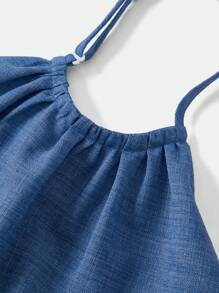 SHEIN Bộ 2 món đồ thường ngày đơn giản thoải mái cho bé gái tuổi mới lớn Áo crop top và chân váy ngắn - Hồng - Xem 6