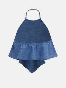 SHEIN Bộ 2 món đồ thường ngày đơn giản thoải mái cho bé gái tuổi mới lớn Áo crop top và chân váy ngắn - Hồng - Xem 7