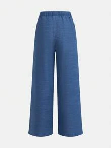 SHEIN Bộ 2 món đồ thường ngày đơn giản thoải mái cho bé gái tuổi mới lớn Áo crop top và chân váy ngắn - Hồng - Xem 5