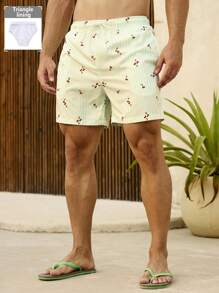 Surfspeed Men's Summer Vacation Striped Cherry Print Drawstring Waist Beach Shorts - Green - View 1