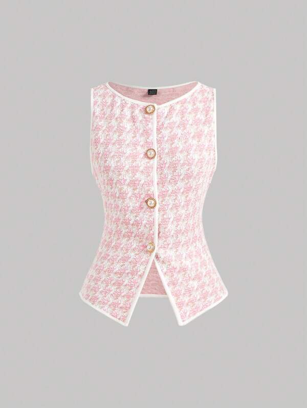 SHEIN MOD 1 bucată vestă vintage din tricot cu un singur piept pentru femei